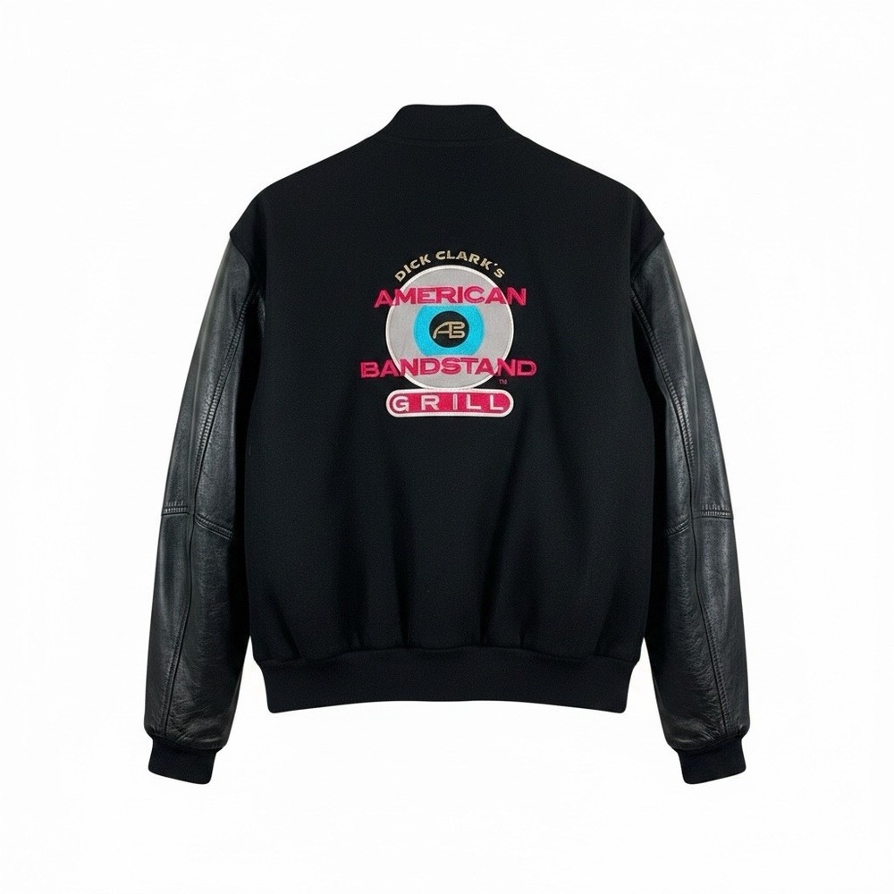 1990s Dick Clarks American Bandstand Grill Varsity Bomber Jacket Black XL